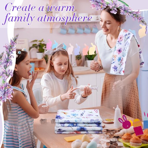 Oudain 6 Pcs Spring Purple Kitchen Dish Towels Lavender Flower Hand Tea Towels Floral Butterfly Decoration Gift for Spring Holiday Bathroom Accessories