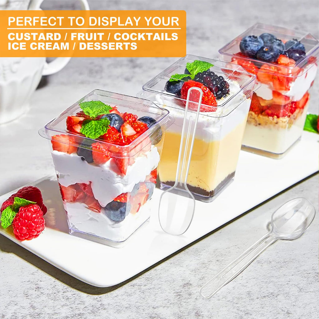 SEANSDA 50 Pack 5oz Plastic Dessert Cups with Lids and Spoons