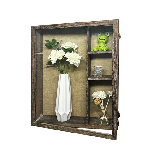 CAHINO WOODART 16x20 Blackout Box Frame with Polished Organic Glass, deep Blackout Box Frame with hinged Door, hinged Door, Available in 4/3 "Depth, Antique Wood Color (Antique Wood)