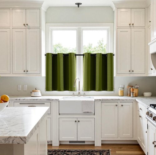 MIULEE Short Curtains - Light Olive Green Blackout Thermal Insulated Drapes | 2 Panels, W40 x L36 Inch