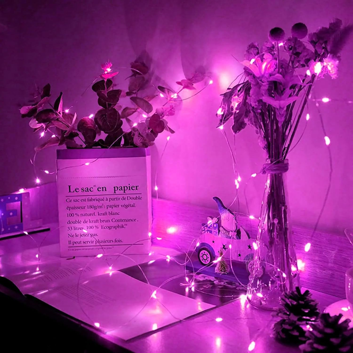 Skiennix 50 Pack Pink Fairy Lights - 7Ft 20 LED Twinkle String Lights | Battery Operated & Waterproof for Parties, Weddings, & Holidays