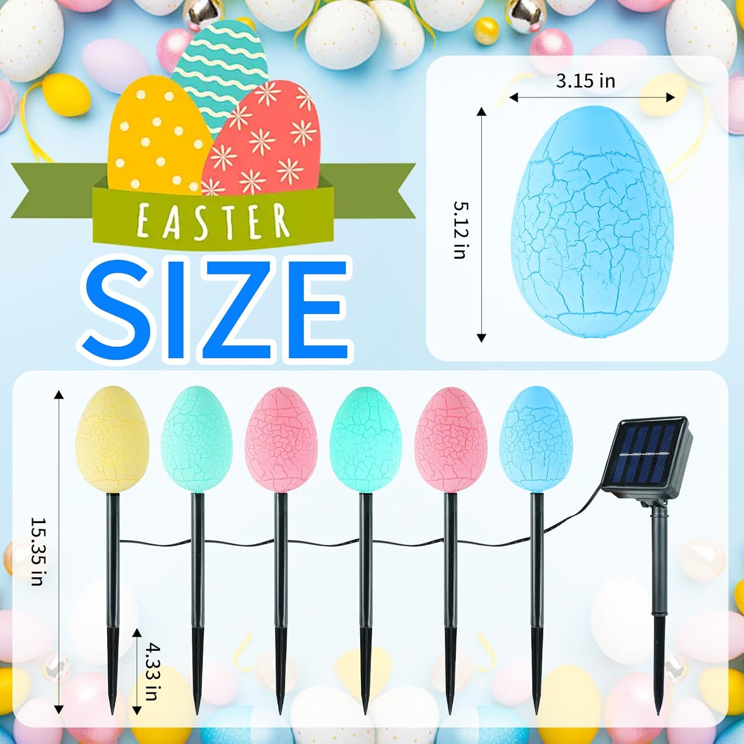 Skiennix Jumbo Solar Giant Easter Egg Lights - 12-Pack Waterproof LED Outdoor Decor | 8 Auto Modes, IP65 Weatherproof
