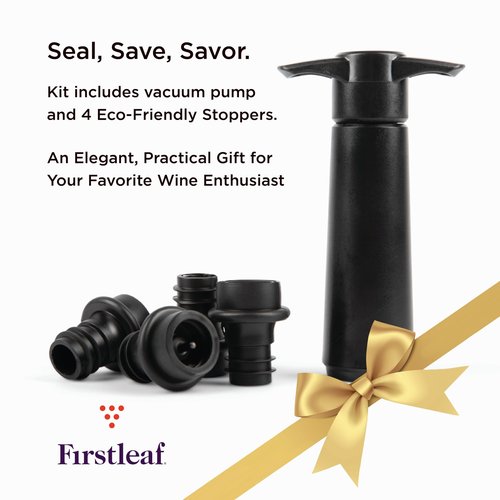 Firstleaf Wine Saver Pump with Vacuum Wine Stoppers - Preserve Your Wine Longer/Reusable/Fits All Standard Wine Bottles/Airtight Seal and No Spills/1 Pump 4 Stoppers/Wine Accessories and Gifts