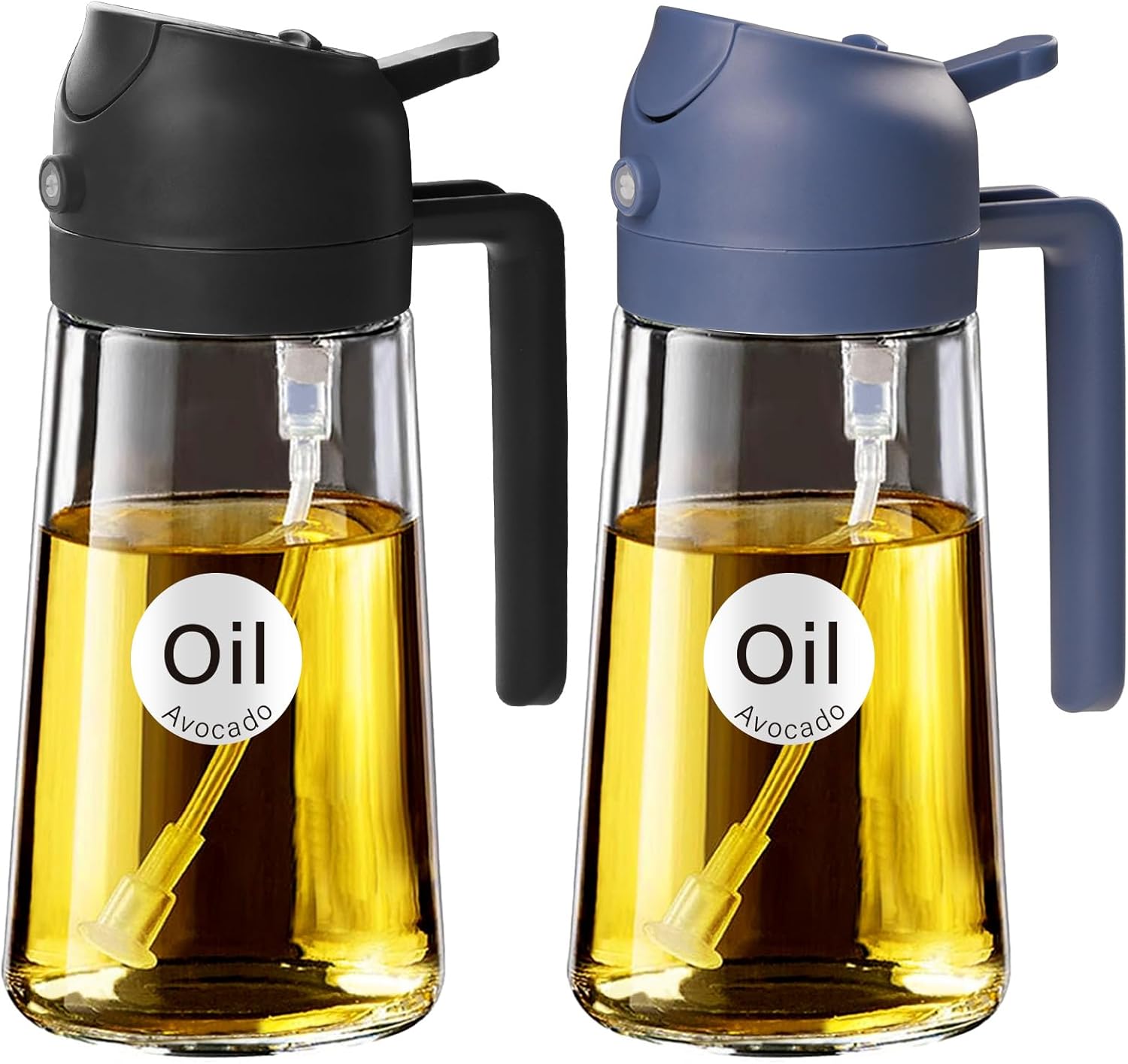 YARRAMATE Olive Oil Sprayer - 2Pcs 16oz Glass Dispenser with Portion Control | Food Grade Kitchen Gadget (Black & Navy)