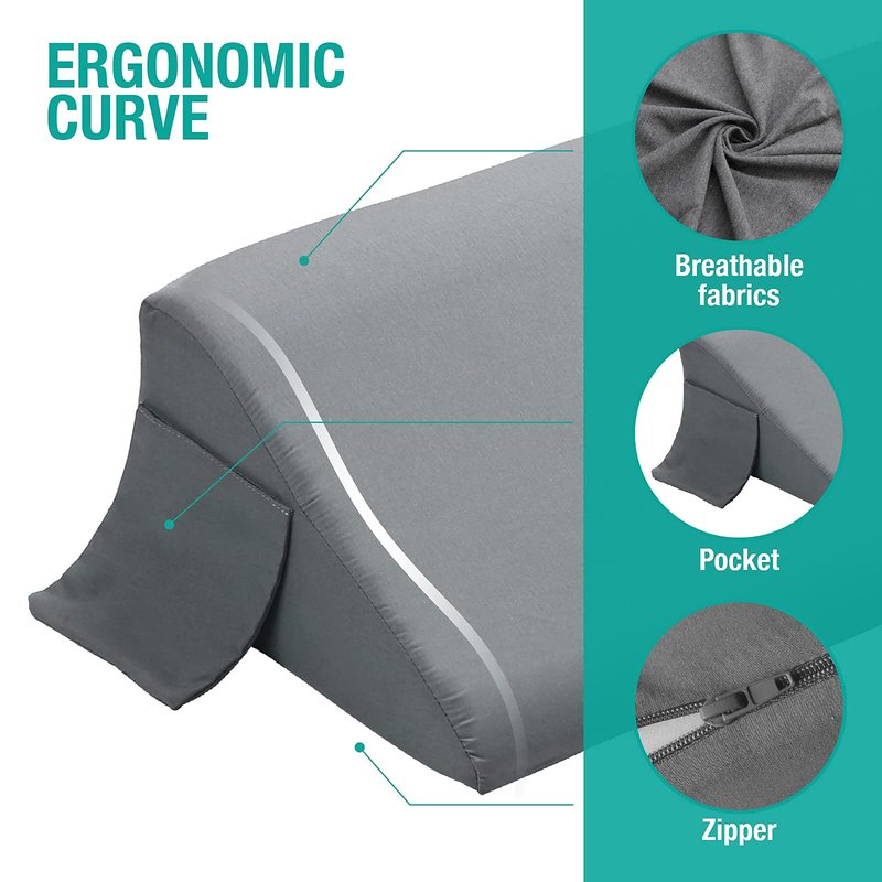 Vekkia Queen Bed Wedge Pillow/Headboard Pillow for Headboard Gap,Bed Gap Filler to Close Gap (0-3.5"),with Handy Pockets and Washable Cover- Grey