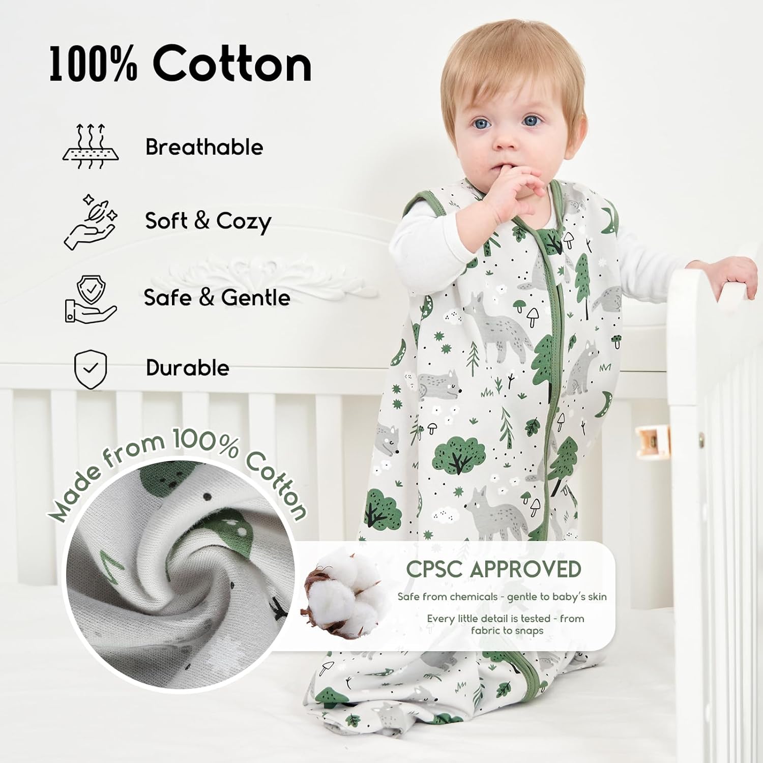 Yoofoss Baby Sleep Sack | 100% Organic Cotton Wearable Blanket for Infants 6-12 Months - 2 Pack, TOG 1.0