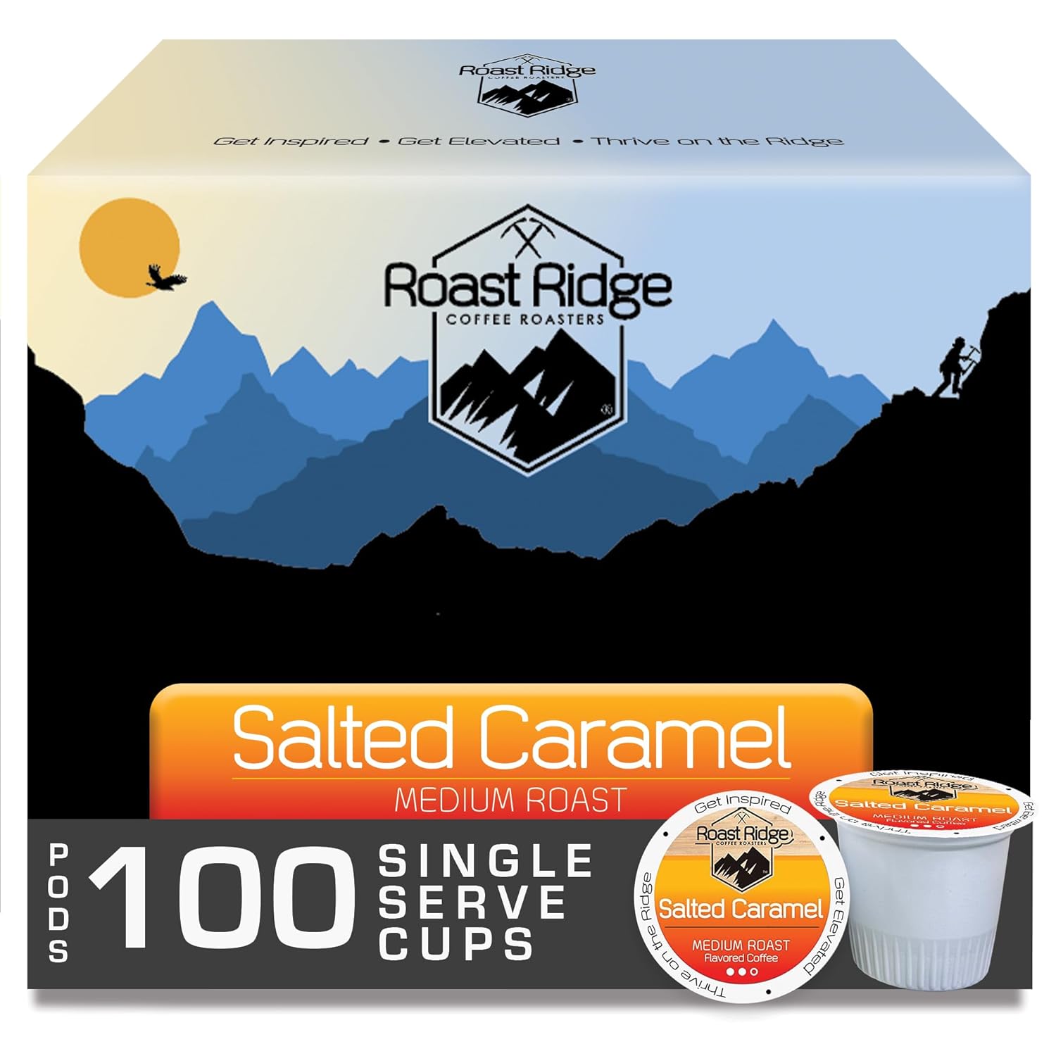Roast Ridge Single Serve Coffee Pods - Salted Caramel Medium Roast for Keurig | 100 Count