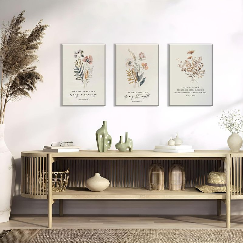 PLPKEYGR 3 Pcs Christian Flower Wall Art Flower Scripture Wall Decor God Quotes Canvas Painting Prayer Room Pictures Inspirational Bible Verse Posters For Living Room Bedroom 16x24 in Canvas