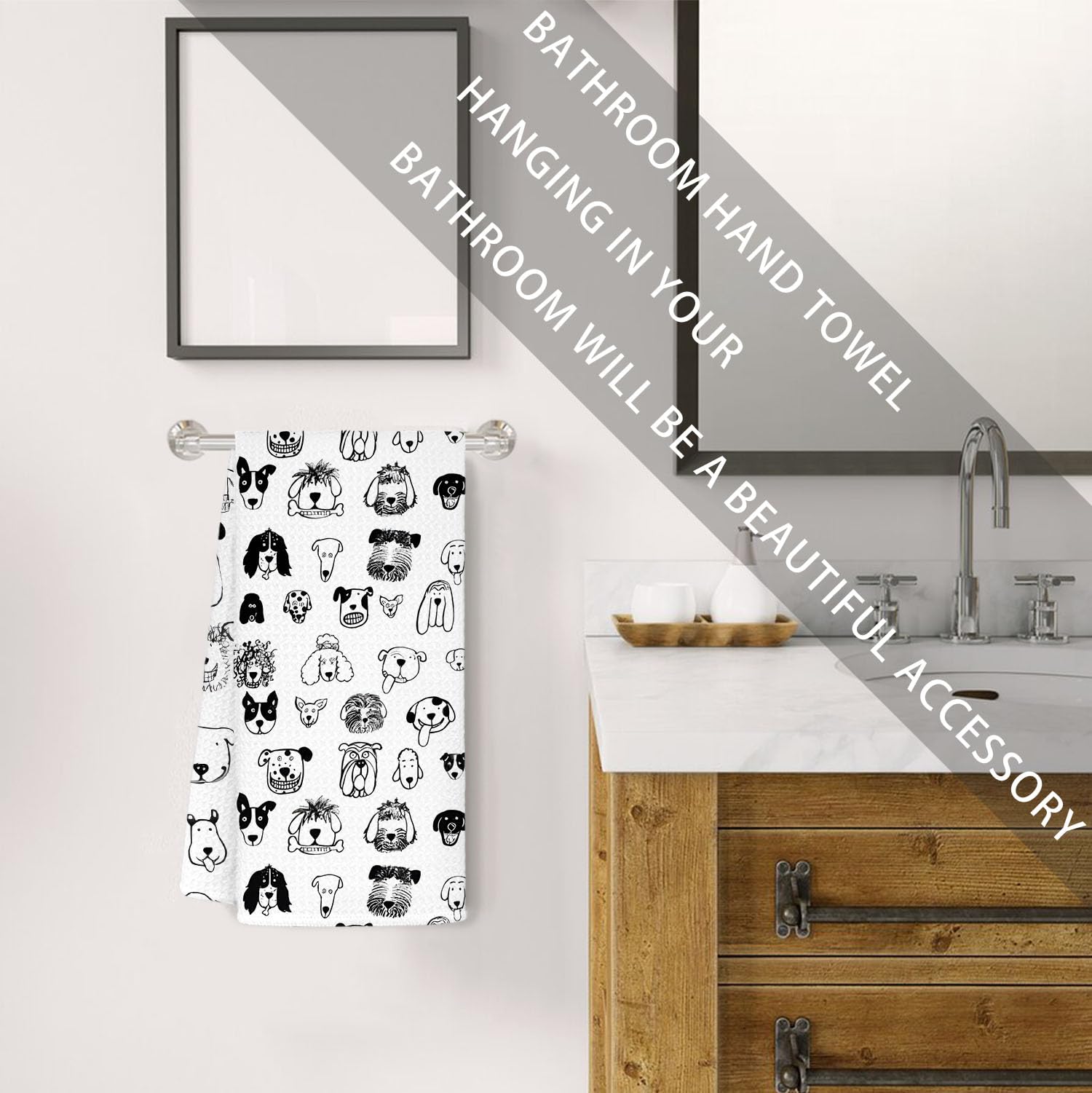 Jvpke Black and White Dog Dish Hand Towels for Kitchen Bathroom 16x24 - Dog Lover Gifts for Women Mom, Dogs Decor for Bathroom Home