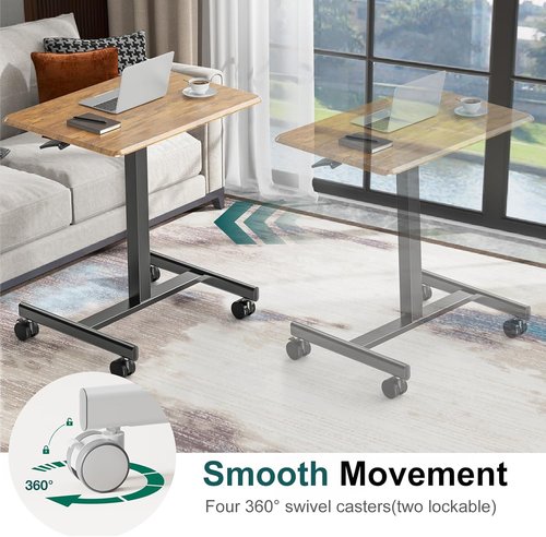 DUMOS Portable Small Standing Desk - Adjustable Height Laptop Workstation with Lockable Wheels | 19 Inch Brown