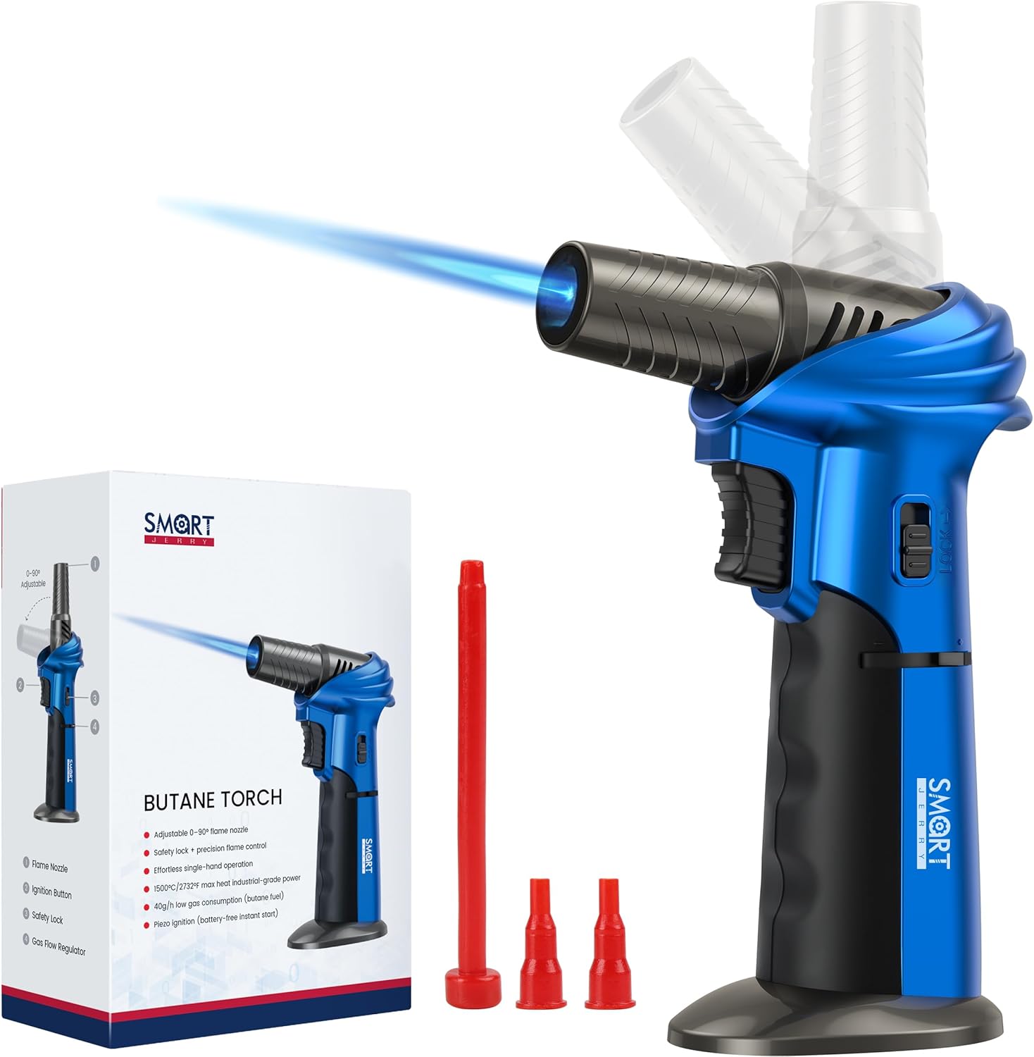 SMART JERRY Mini Torch Gun - Windproof Butane Lighter with Safety Lock | Adjustable 1500℃ Flame for Cooking, BBQ, and Soldering