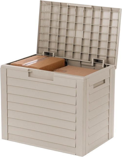 IRIS USA 35-Gallon Outdoor Storage Box - Lockable, UV-Protected & Weather-Resistant - Beige
