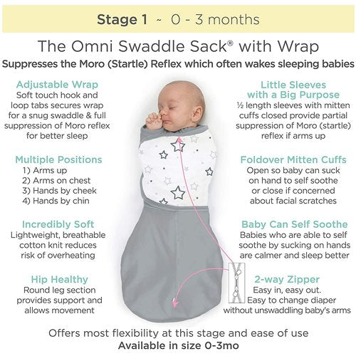Amazing Baby Omni Swaddle for Newborn, Transitional to Arms Up Sleeves & Mitten Cuffs, Easy Transition Sleep Sack for Better Sleep, On Safari, Small, 0-3 Months
