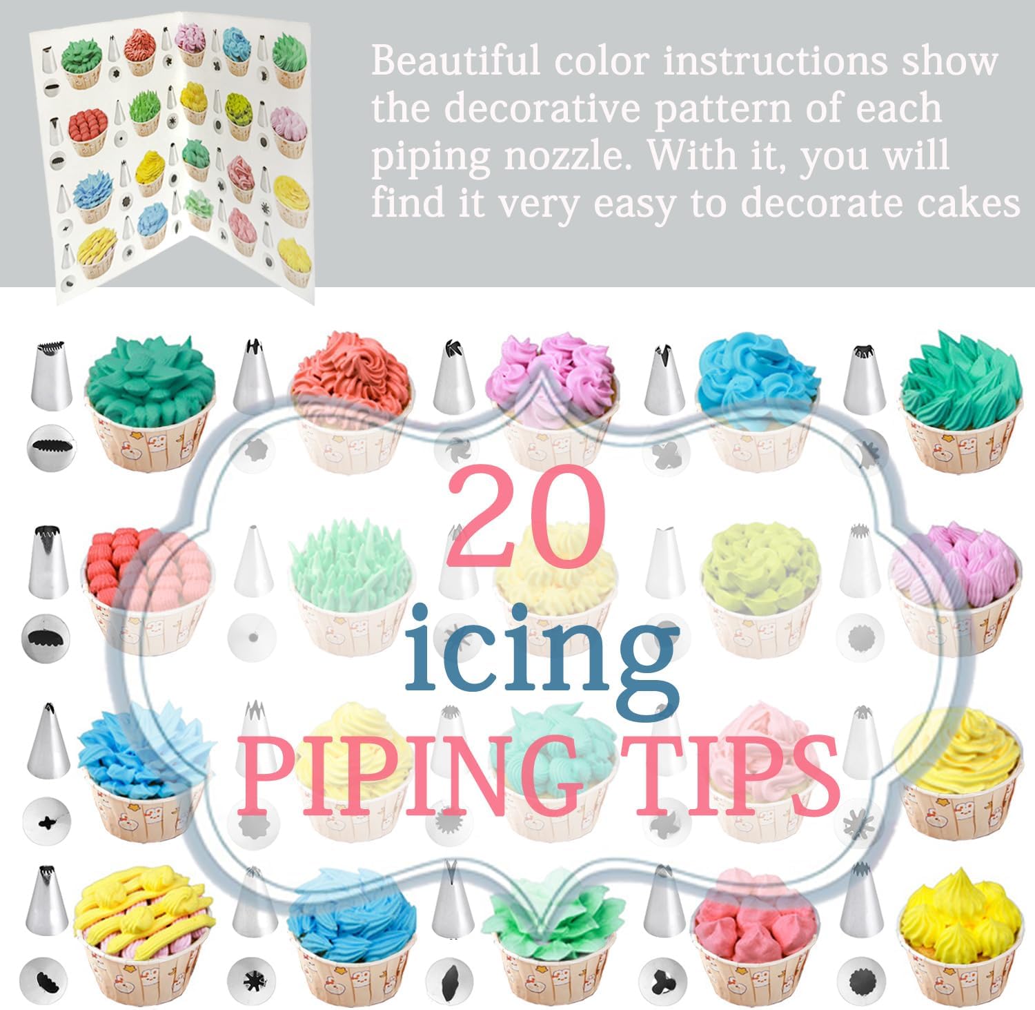 Skiennix 100PCS Piping Bags and Tips Set - 12 Inch Disposable Pastry Bags for Cake Decorating & Frosting
