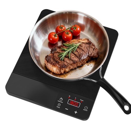Nafewin Portable Induction Cooktop 1800W,110V Single Burner Induction Burner & Fry Pan, Hot Plate Stove Electric Burner LED Touch Control & 4H Timer, 8 Power 8 Temperature Setting for Cooking