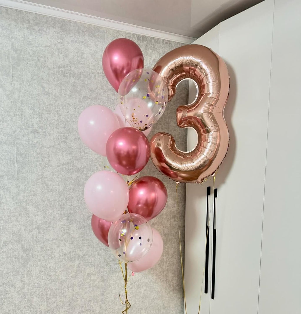 Rose Gold Number 3 Balloon - 40 Inch Birthday Decoration for Kids & Adults | Perfect for 3rd Birthday Parties