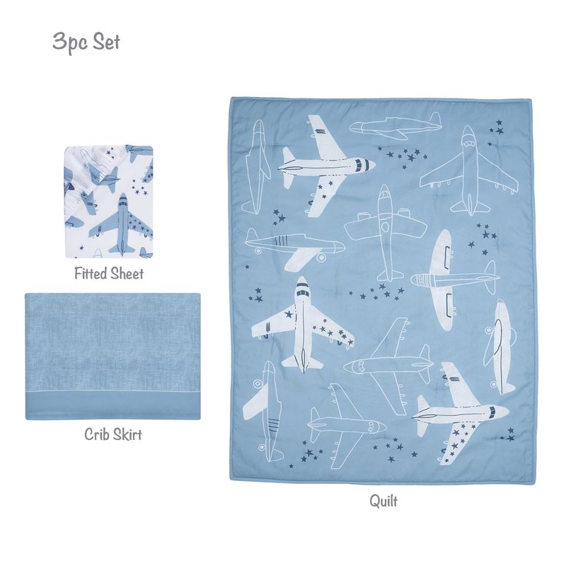 Bedtime Originals Little Aviator 3-Piece Airplane Nursery Baby Crib Bedding Set