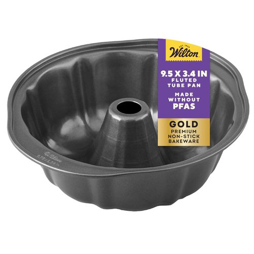 Wilton Gold Non-Stick 9.49 in Fluted Tube Cake Pan, Stainless Steel Bakeware, Made without PFAS, Packaging May Vary