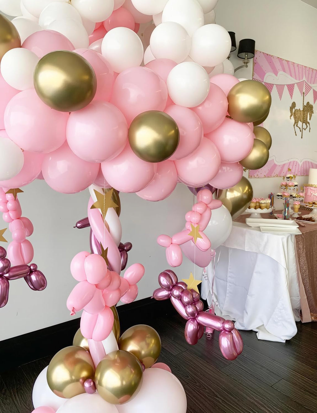 Skiennix Pink and Gold Balloons Set - 12 Inch Light Pink & White with Shiny Metallic Gold Glitter Confetti for Birthday & Baby Shower Decorations