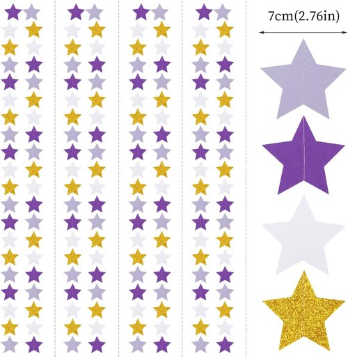 Hugtmr Star Garland - 62ft Purple Lavender & White Gold Party Decorations | Perfect for Birthdays & Showers