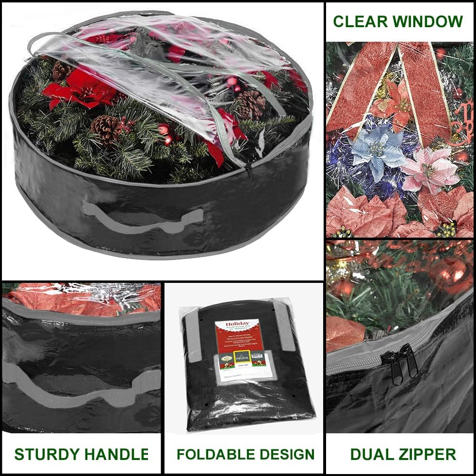 Propik Christmas Wreath Storage Bag - 36-Inch Tear-Resistant Holiday Container with Clear Window - 2 Pack