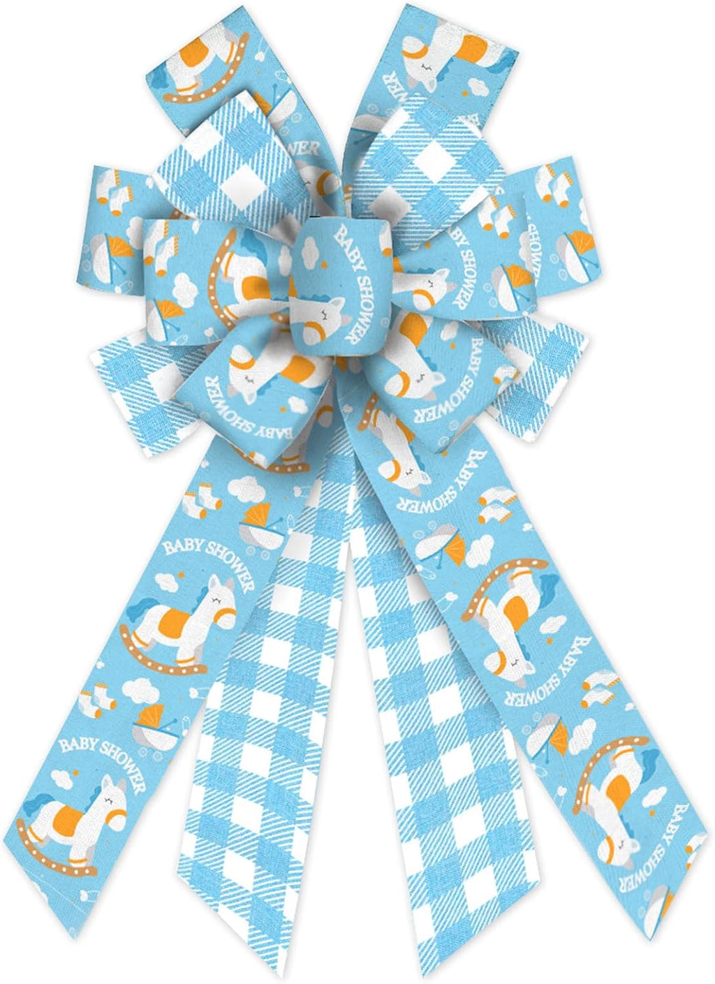 Skiennix Large Baby Shower Bows - Blue Burlap & Ribbon Wreath Decorations for Gender Reveal & Birthdays