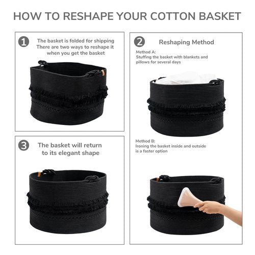 CherryNow 22"x22"x14" Large Blanket Basket, Home Décor for Living Room Bedroom, Boho Decorative Laundry Basket for Clothes, Baby Toy Storage, Black