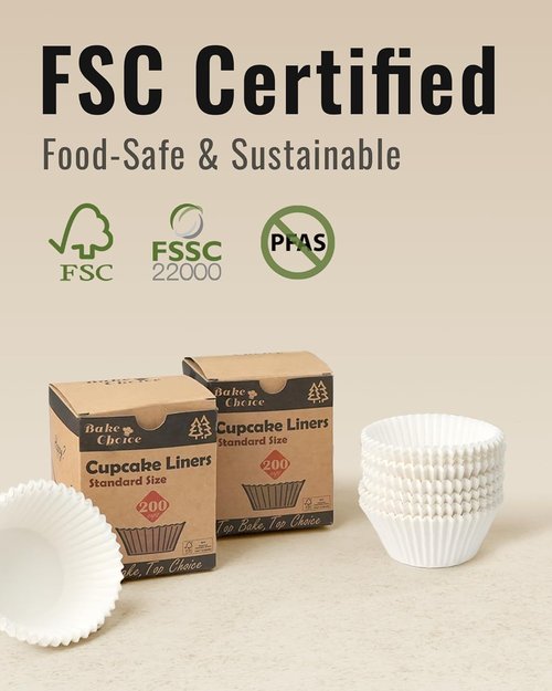 Bake Choice 200pcs White Cupcake Liners - Greaseproof Non-Stick Muffin Wrappers for Parties & Events
