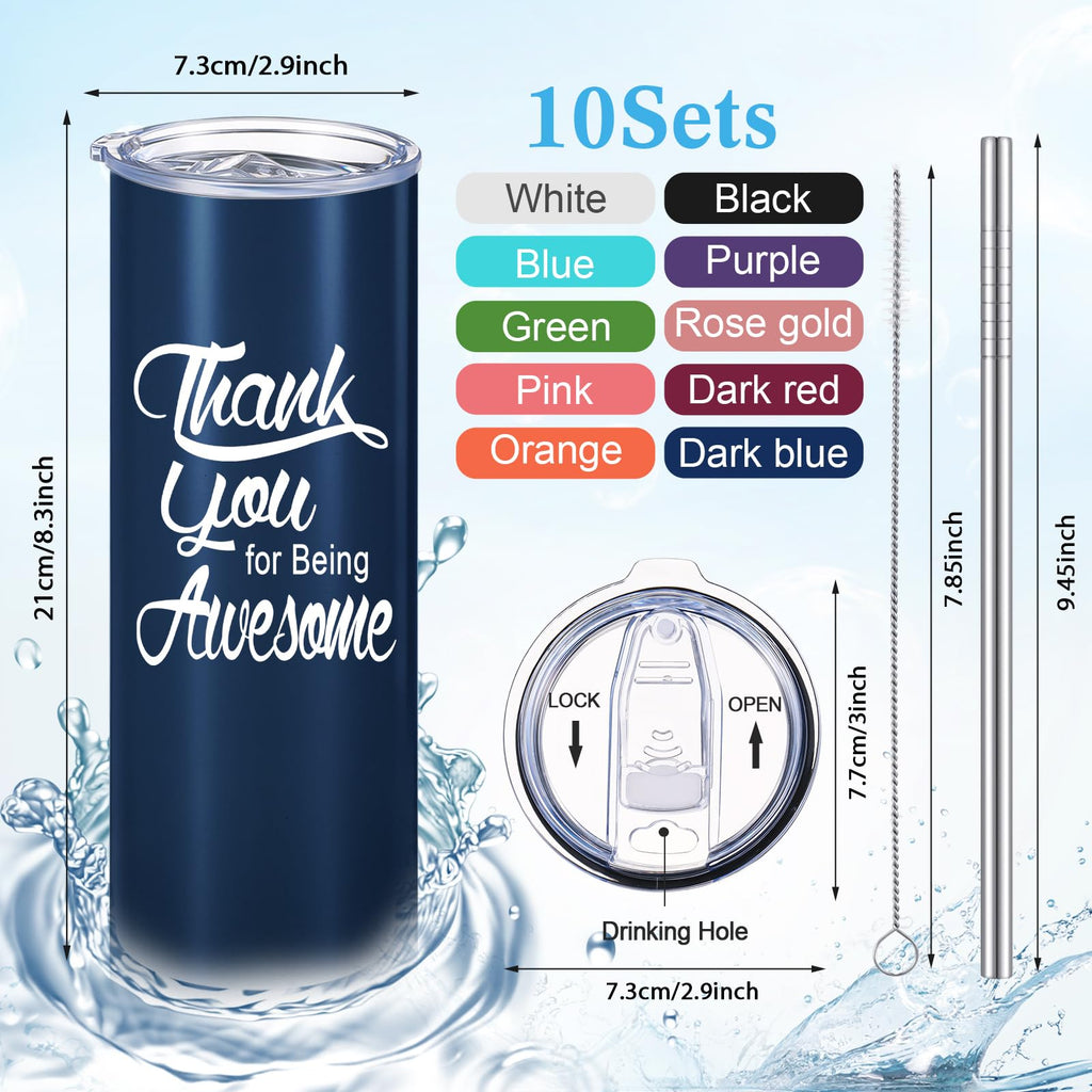 Sieral 10 Sets Employee Appreciation Gifts - 20oz Bulk Motivational Tumblers for Coworkers Boss Team - Thank You Gift for Women Men Inspirational Tumblers with Lid Straw (Multi Colors)