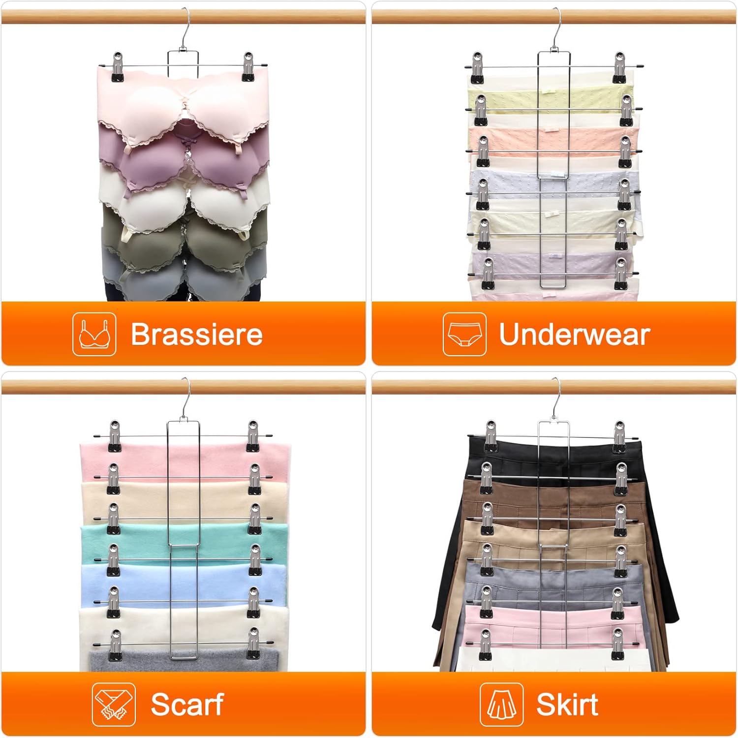 Skiennix 3-Pack Pants Hangers - Space-Saving 6-Tier Closet Organizers with Clips for Clothes Storage | Essential College Dorm Decor
