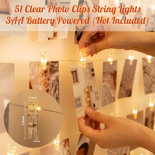 LUSHARBOR Fairy String Lights - 33FT Photo Clips with 51 Clear Clips for Room Decor & Events