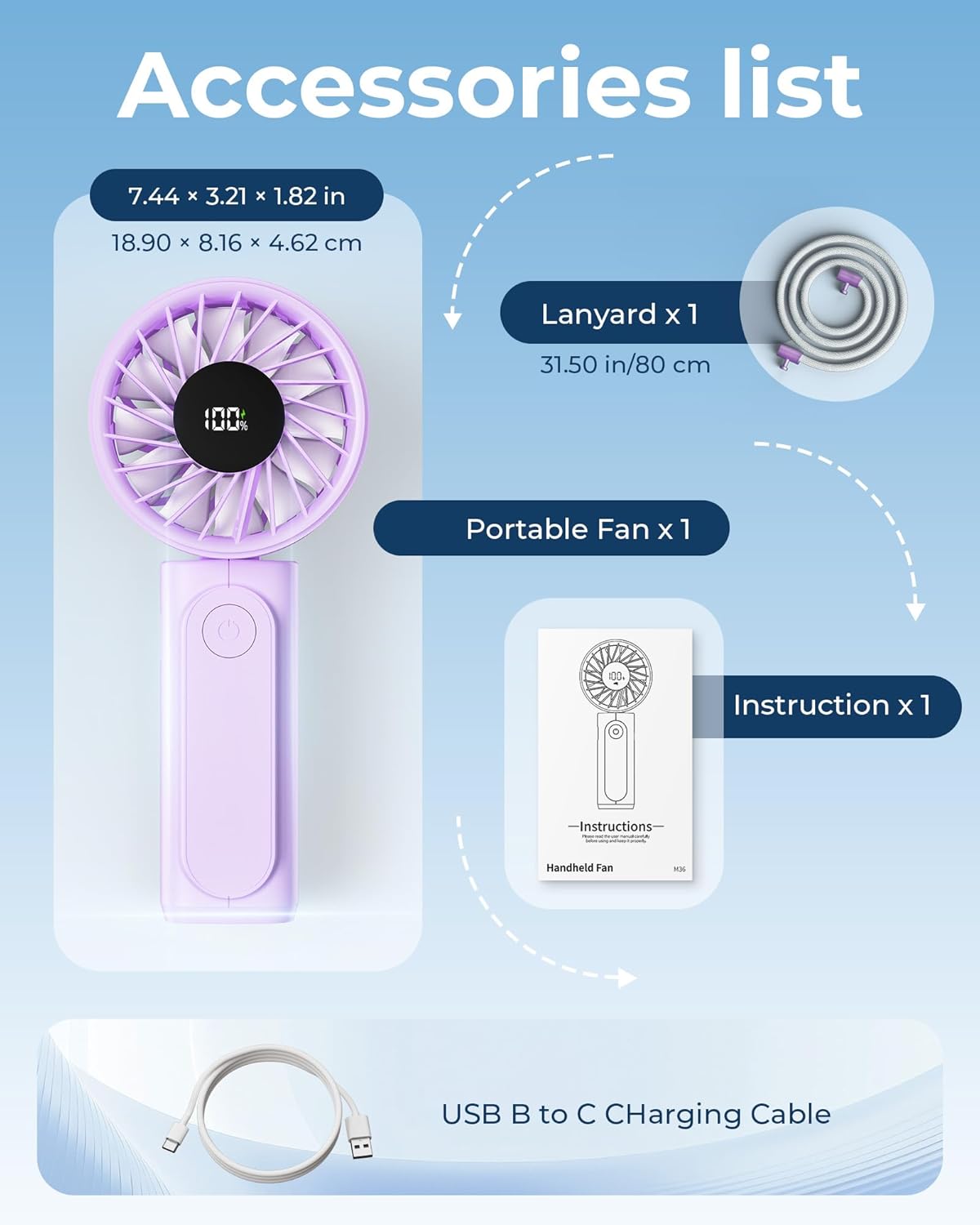 Peiyuu Portable Fan - 4000mAh USB Rechargeable Mini Desk Fan with 180° Foldable Design | Ultra Quiet, Pocket Size