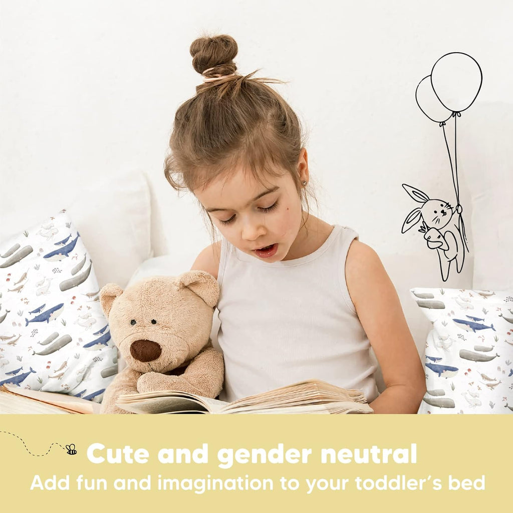 My Little Dreamy Toddler Pillow - Organic Cotton Travel Bed Pillow with Soft Pillowcase | 13x18, Machine Washable, Ideal for Ages 2-5 (Marine)