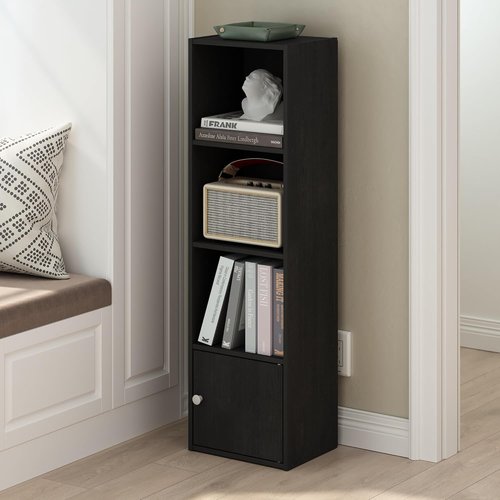 Furinno Luder Bookcase - Stylish 1-Door Storage Cabinet in Blackwood Finish