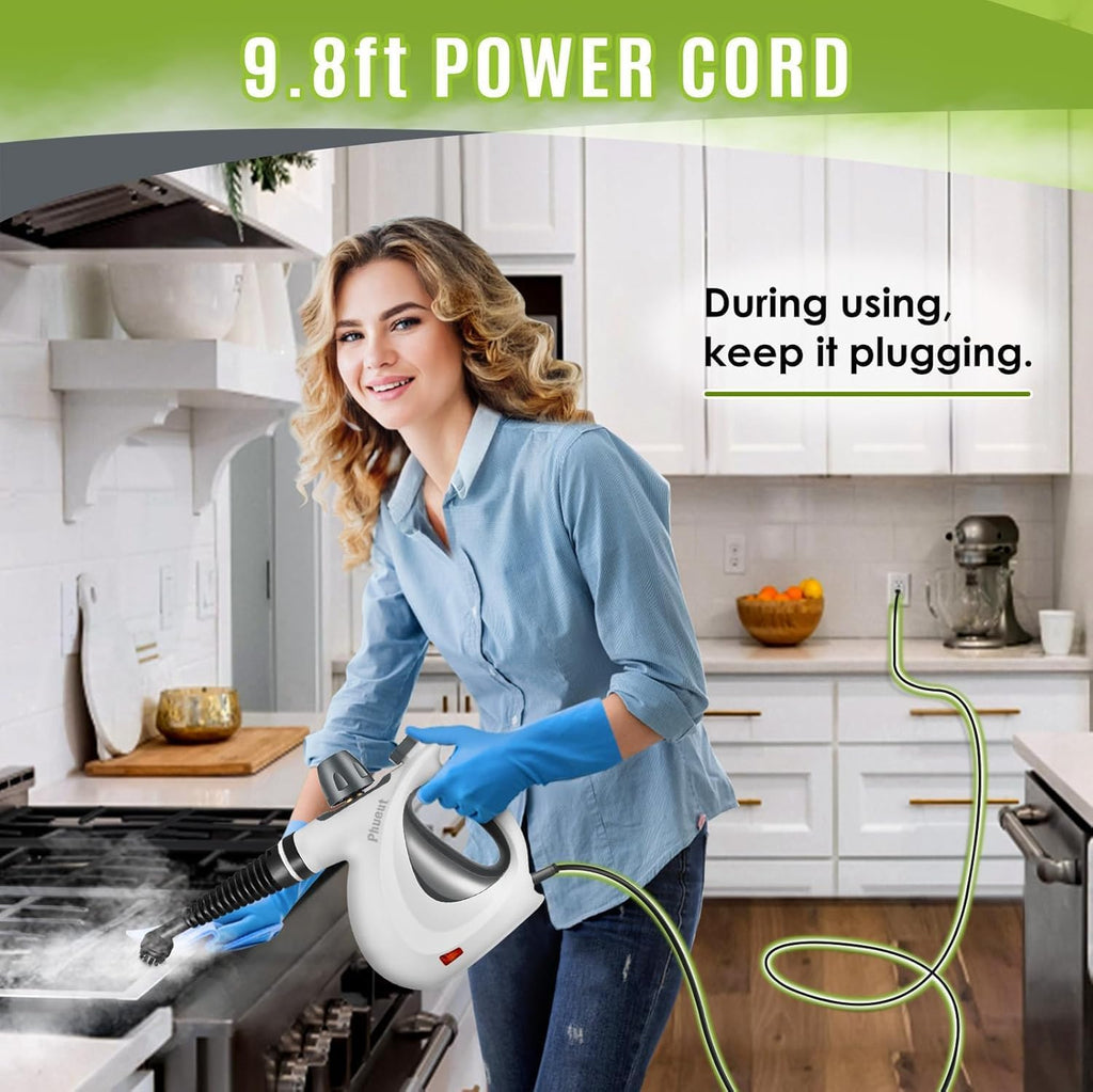 Skiennix Pressurized Handheld Steam Cleaner - Multi-Surface, 12 Accessories Included | Ideal for Home, Floors, Upholstery & Grout (Grey)