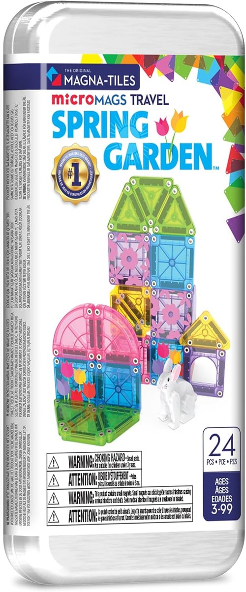 Magna-Tiles MicroMAGS 24-Piece Spring Garden Travel Set | Original Magnetic Building Blocks