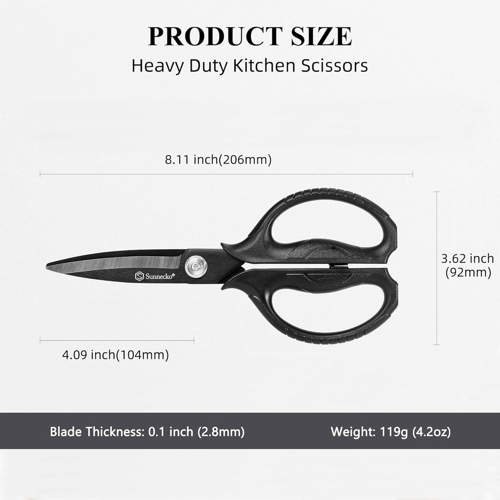 Sunnecko Heavy Duty Kitchen Scissors - Titanium Coated, Micro Serrated Blades, Detachable Design