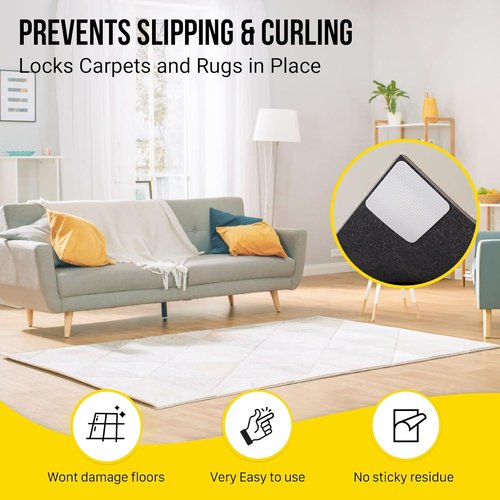 Alien Grip Carpet Tape | 12pcs Anti-Slip Rug Gripper - 4x4 in. Double-Sided, No Damage, Reusable
