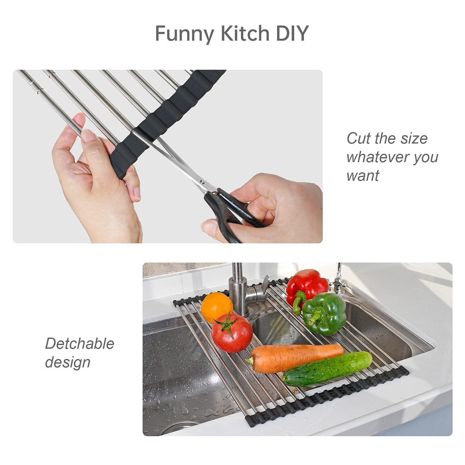ARAINY Large Telescopic Drain Rack Roll Up Rack Heat-Resistant Dish Drainer Kitchen Sink Rack Over The Sink Dish Drying Rack Stainless Steel Dish Rack (18 Tube 21.25''x12.79'')