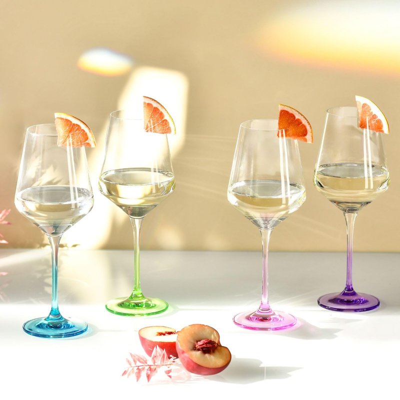 Krosno White Wine Glasses 4, Set of 4 Color Stemmed Glasses, Wedding Gift, Party Crystal Glass, Lead-Free, Durable, Scratch Resistant, Gift Idea, Made in Europe