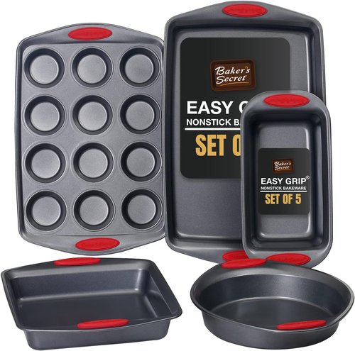 Baker's Secret Nonstick Bakeware Set - 5 Essential Pans for Baking | Black, Oven Safe, Versatile Sizes