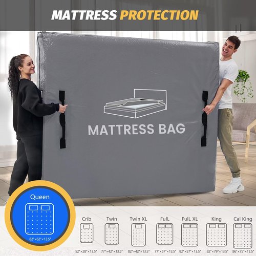 Mattress Bags for Moving and Storage, BETU Waterproof Mattress Protector Twin XL Mattress Cover with 8 Heavy Duty Handles and Zipper Extra Thick Moving Supplies for Dorm (2 Pack:82x42x13.5 Grey)