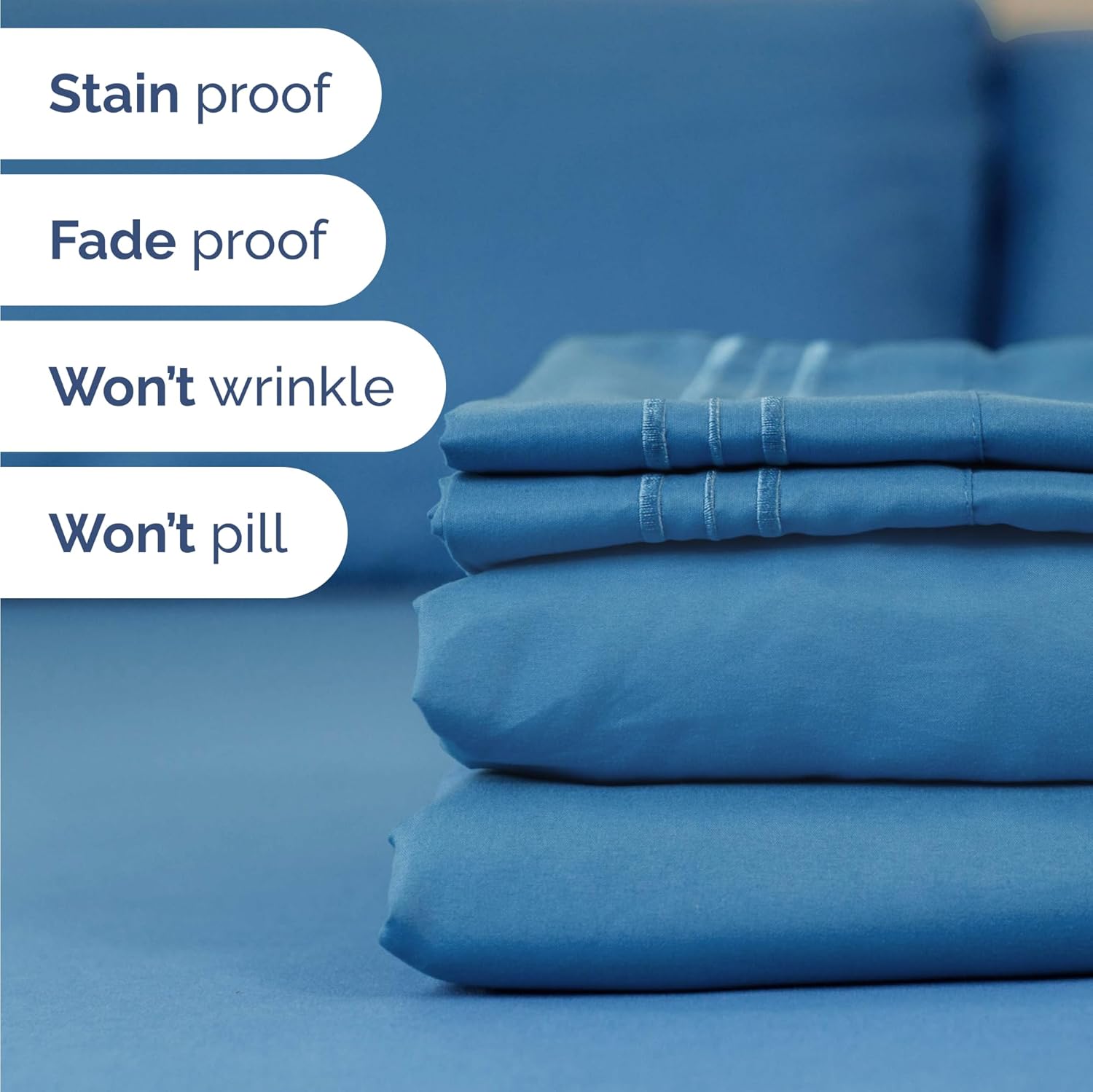 Skiennix Twin Size 3-Piece Sheet Set - Comfy Cooling Bed Sheets with Deep Pockets - Soft, Wrinkle-Free Denim Blue