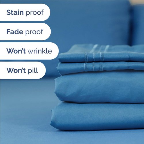Comfy Twin Size 3-Piece Sheet Set by [Brand Name] - Breathable Cooling Bed Sheets - Soft, Wrinkle-Free Denim Blue