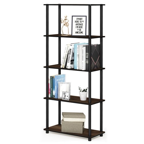 Furinno Besi 5-Tier Industrial Multipurpose Shelf Display Rack with Metal Frame, Wide, Finn Oak