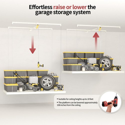 Garage Ceiling Storage Racks - Heavy-Duty 4x8 FT Overhead Rack with Safety Lock | Maximize Space, 325 lbs Capacity