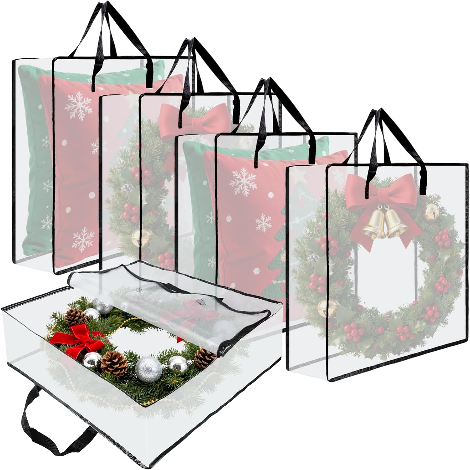 Regine Switzerland Wreath Storage Bag - 26 Inch Clear Container for Christmas Decor | 5 Pack