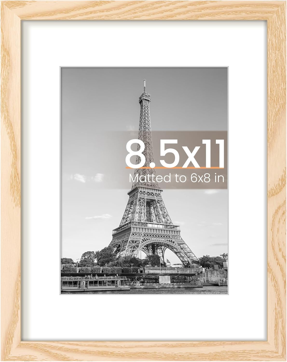 Upsimples 8.5x11 Picture Frame - Versatile Display for 6x8 Photos with Mat or 8.5x11 Without - Natural Finish, 1 Pack