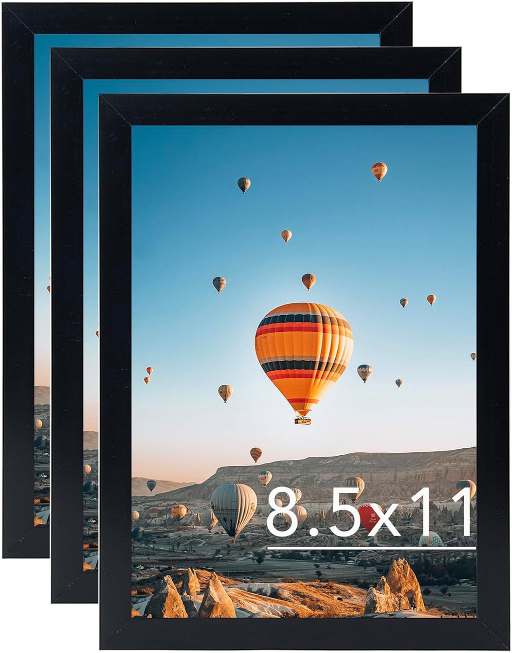Regine Switzerland 8.5x11 Picture Frame Set - 3 Pack for Certificates & Photos | Shatter Resistant Plexiglass, Black