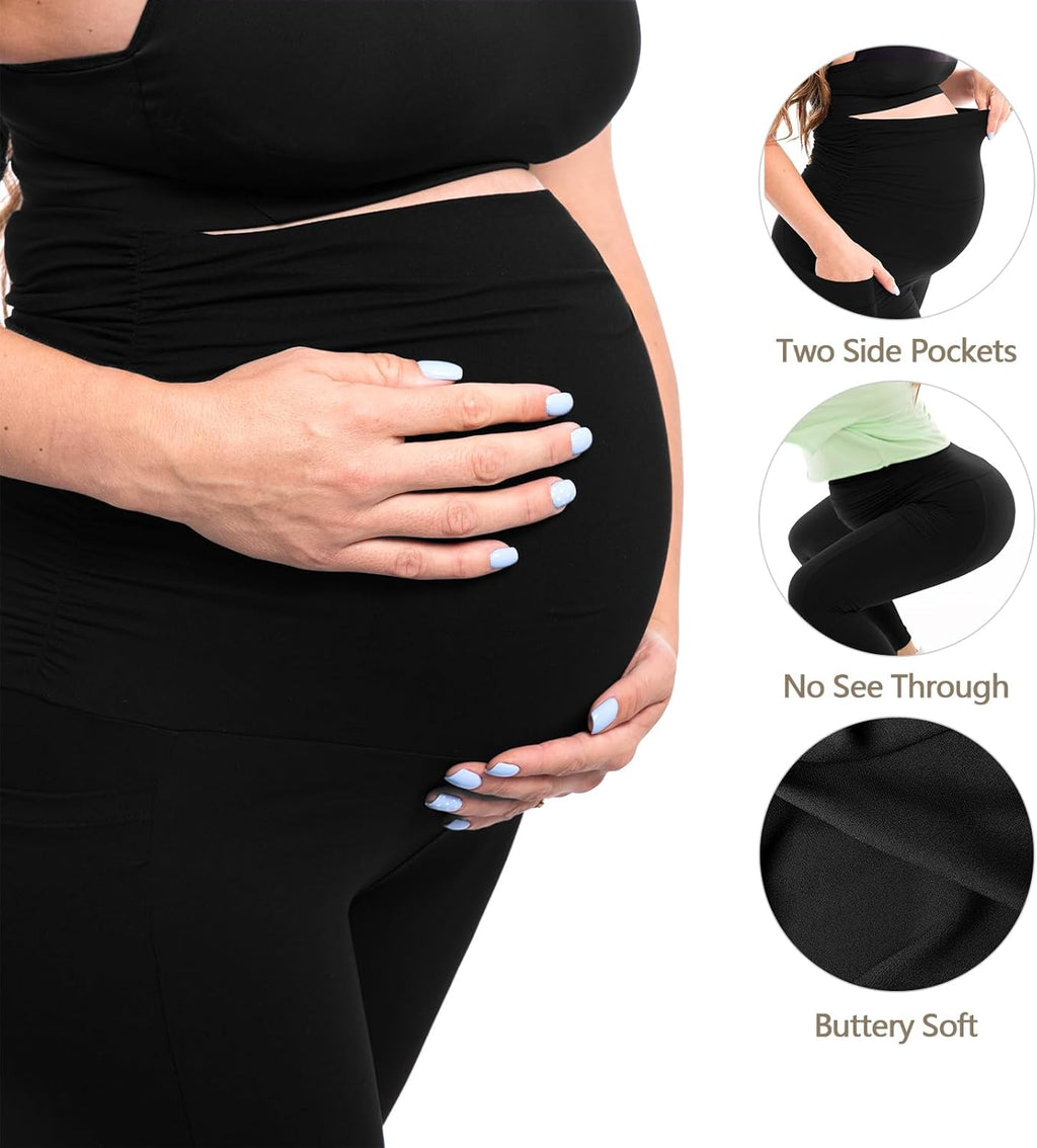 Walifrey Women's Maternity Leggings - Over The Belly Design with Pockets | Comfortable Yoga Pants